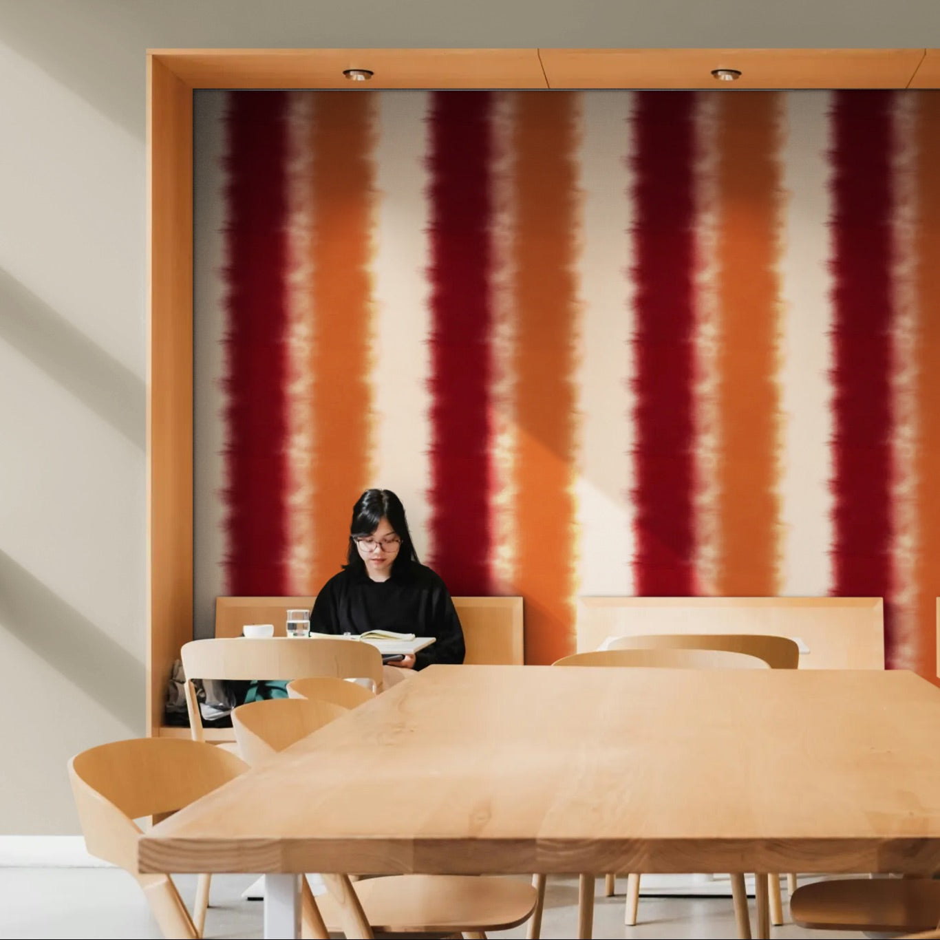 GP6030 Ombré Watercolor Stripe Premium Peel and Stick Wallpaper Panel 6 Ft High x 26 Wide in Deep Crimson