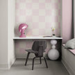 GW0203 Check Faux Grasscloth Plain Weave Texture Wallpaper Roll 19 inch Wide x 18 ft. Long in Pink White