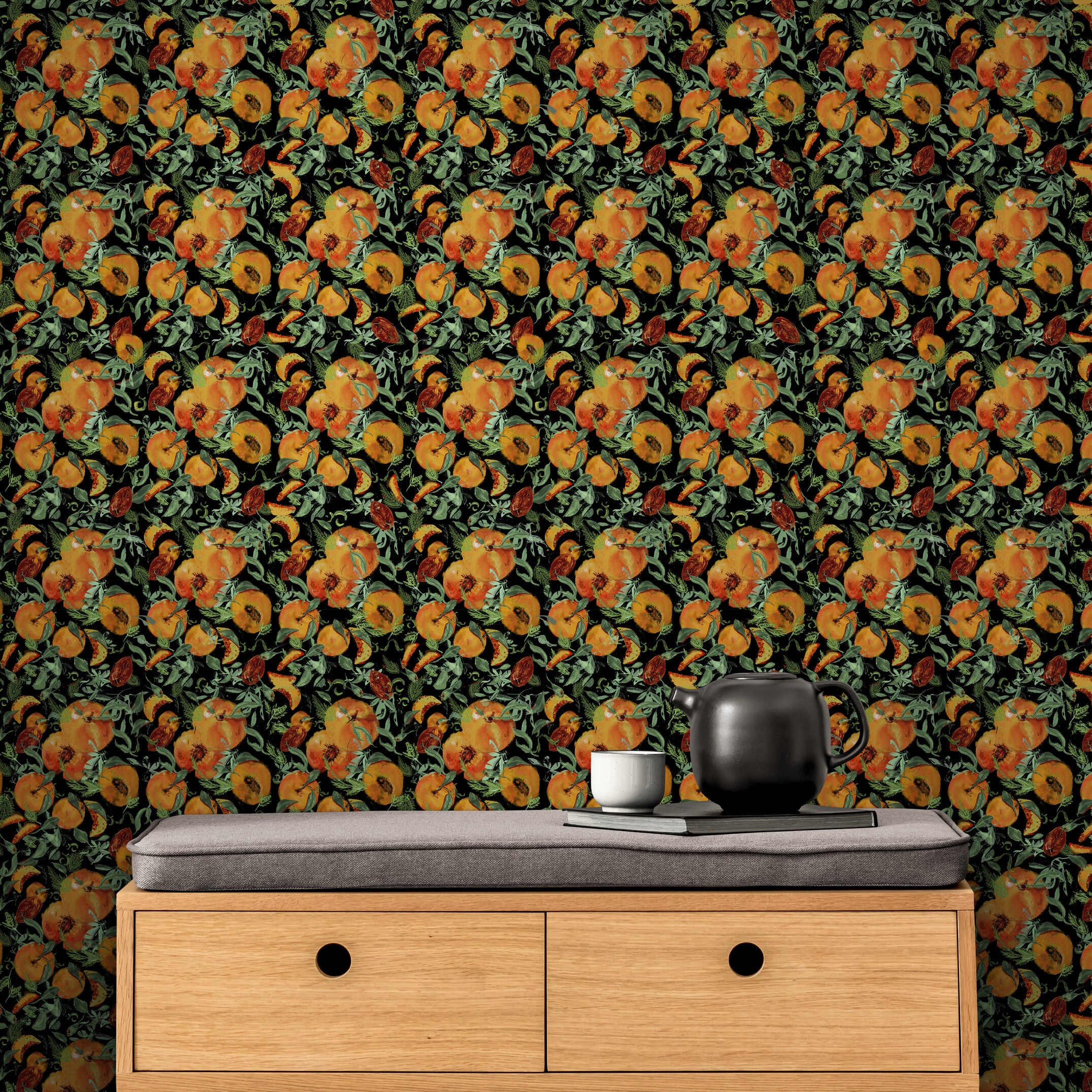 GDSL5030 Peaches Premium Peel and Stick Wallpaper Panel 26 inch Wide in Orange Green Tan