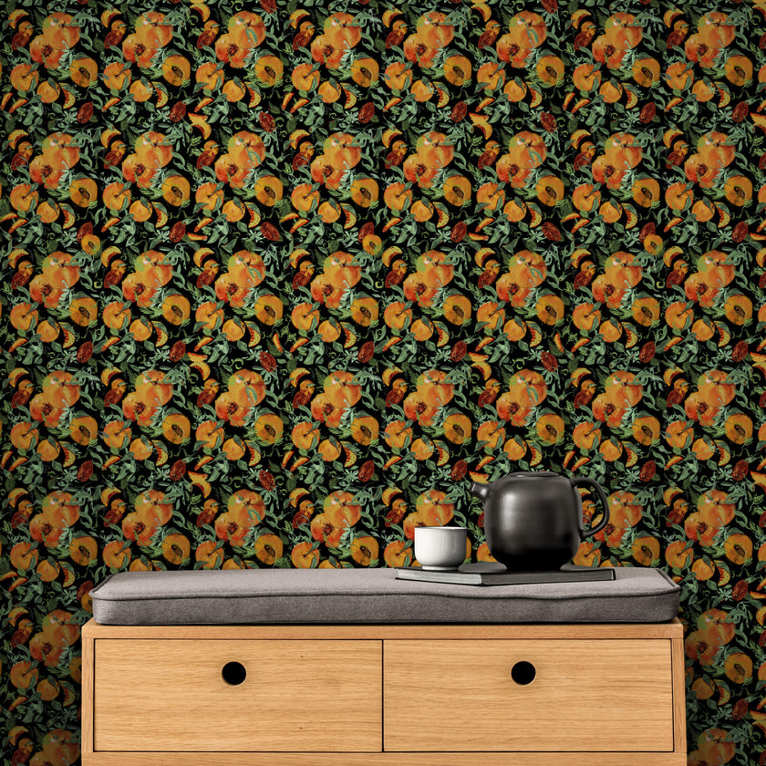GDSL5030 Peaches Premium Peel and Stick Wallpaper Panel 26 inch Wide in Orange Green Tan