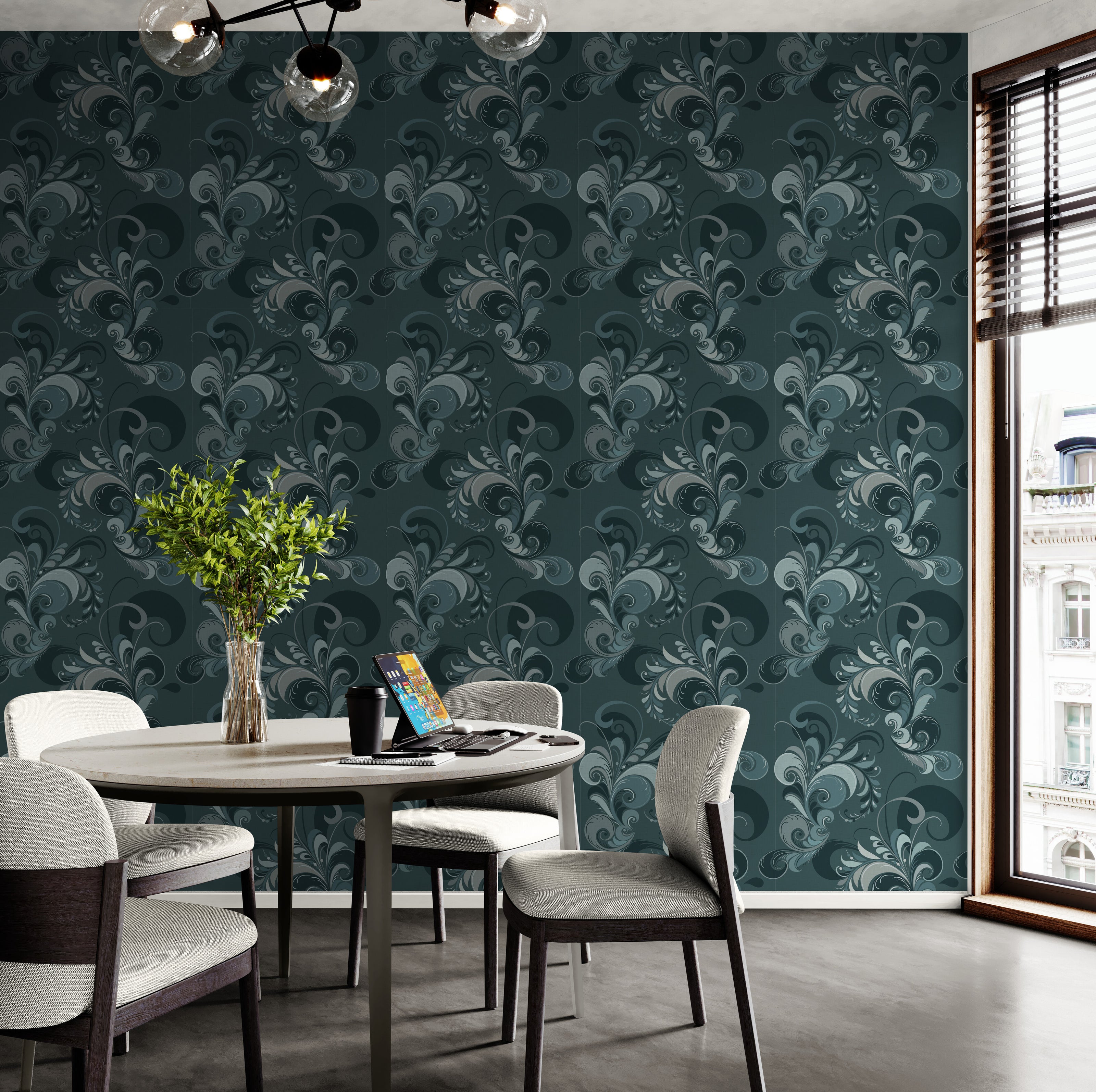 GDM0022 Marina Makaron Designs Paisley in Teal Wallpaper Panel 26 inch Wide x 6ft, 9ft, and 12ft Long