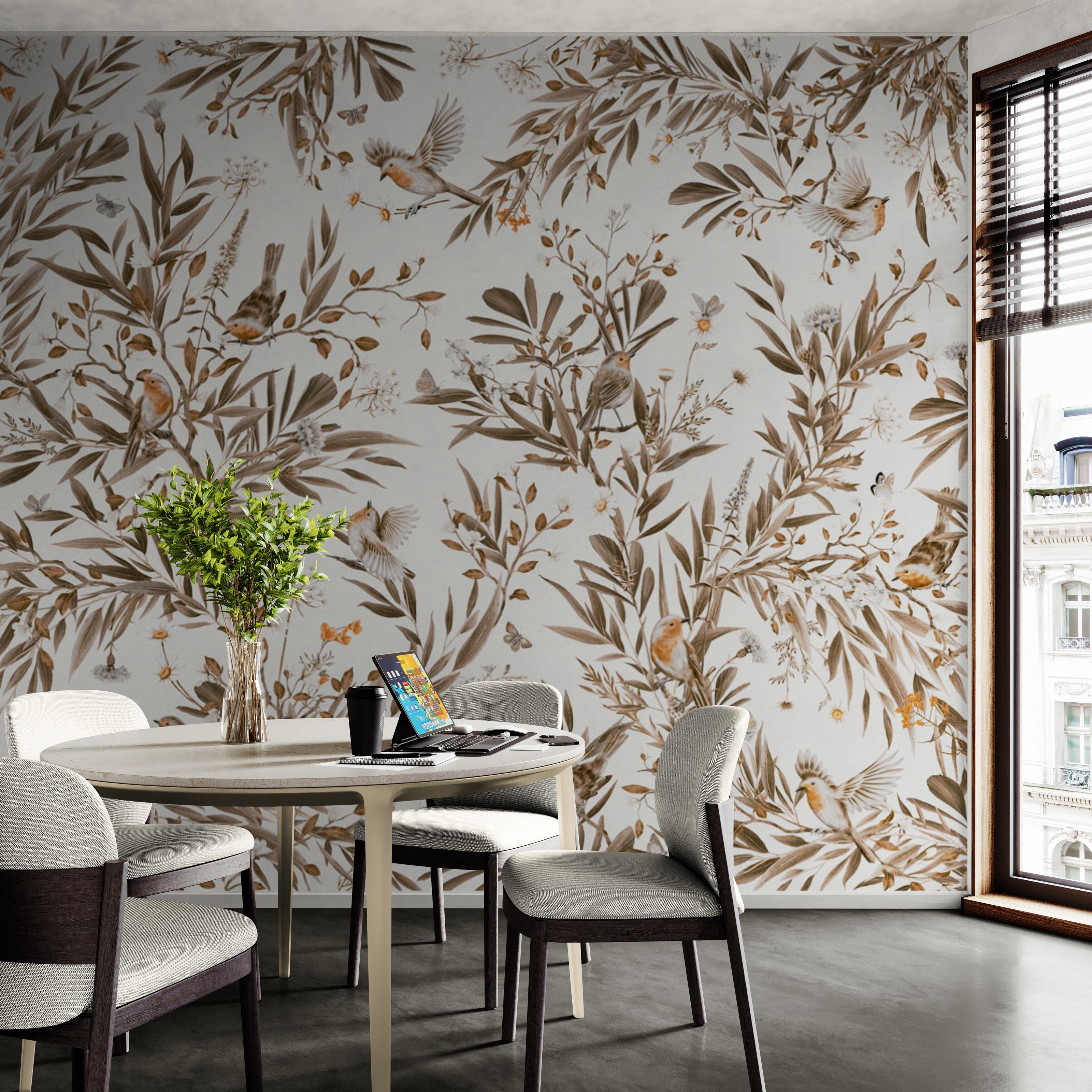 GDSE3190 Playful Robin Wallpaper Premium Peel and Stick Material 26in Wide x 6ft, 9 ft, 12ft, White