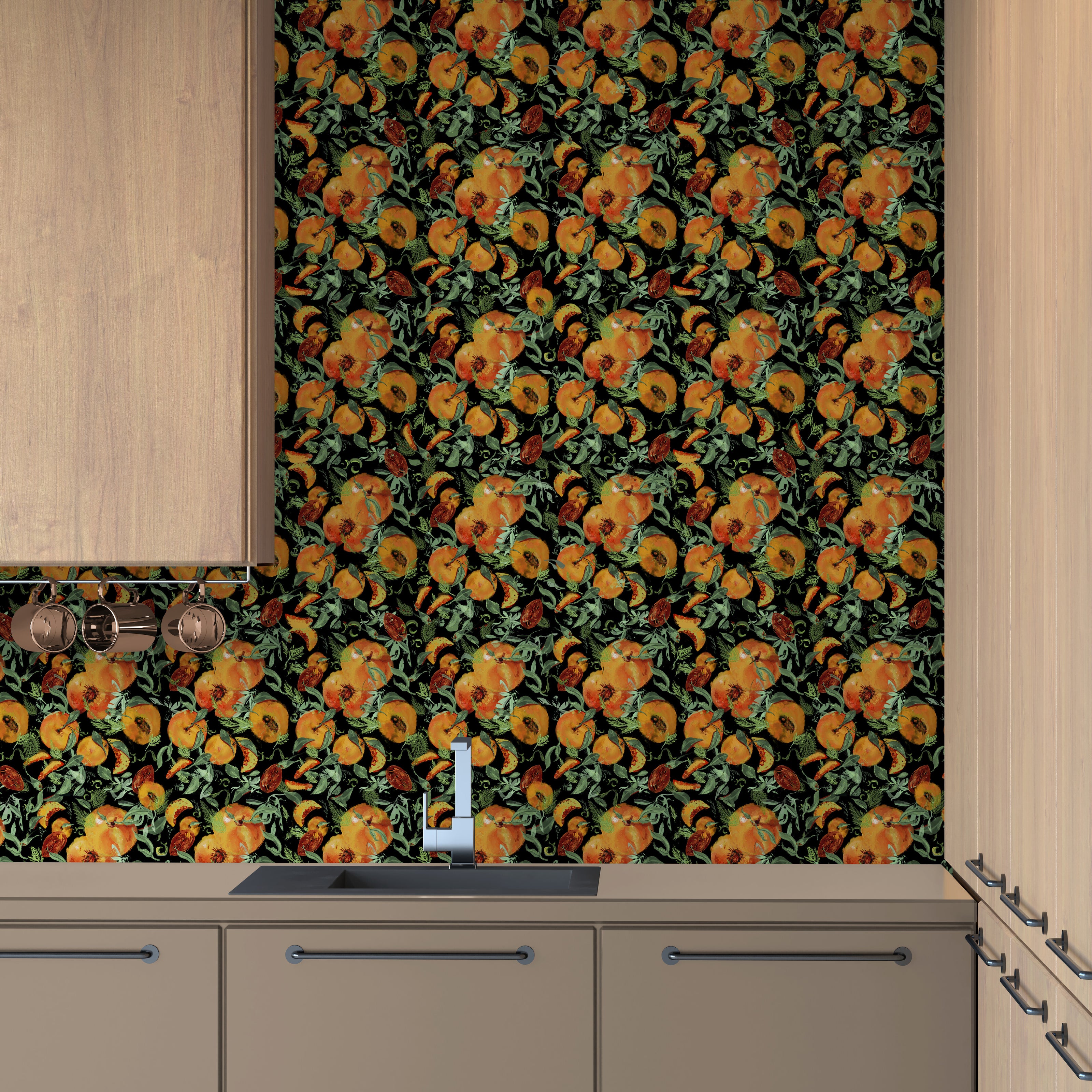 GDSL5030 Peaches Premium Peel and Stick Wallpaper Panel 26 inch Wide in Orange Green Tan