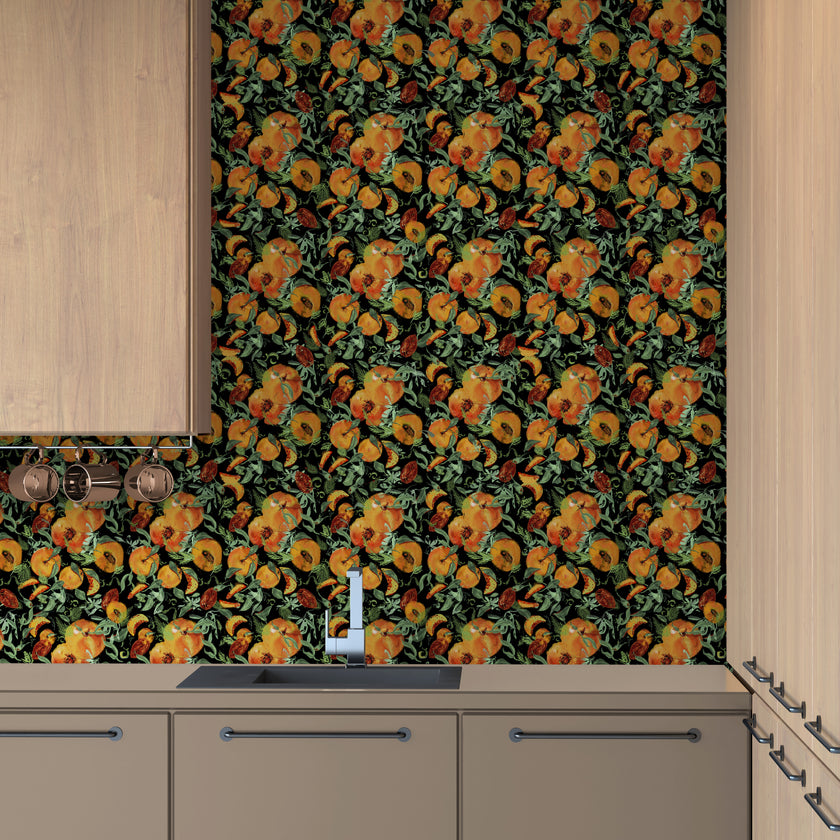 GDSL5030 Peaches Premium Peel and Stick Wallpaper Panel 26 inch Wide in Orange Green Tan