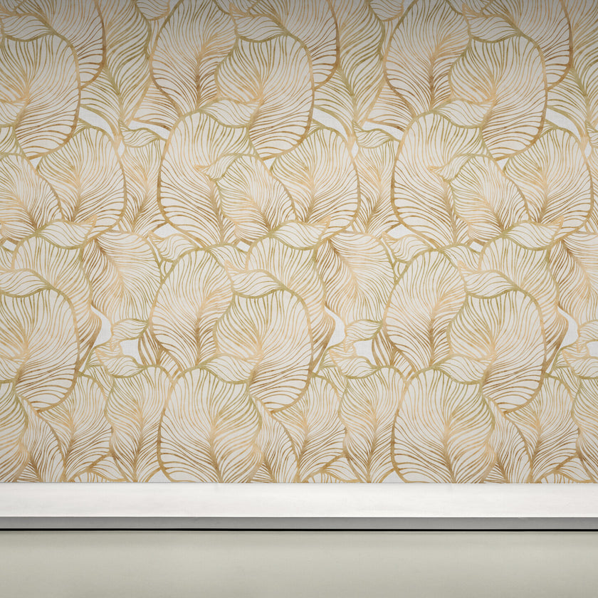 GE5110 Large Tropical herbage Endless Murals in Cream and Sand Gold