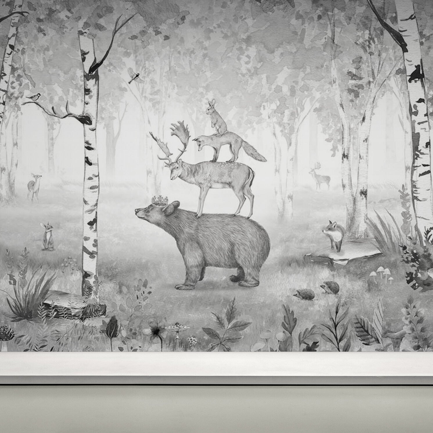 GDSE3020 Bear King Wallpaper Mural Premium Peel and Stick Material 26in Wide x 9 ft. Black White Gray