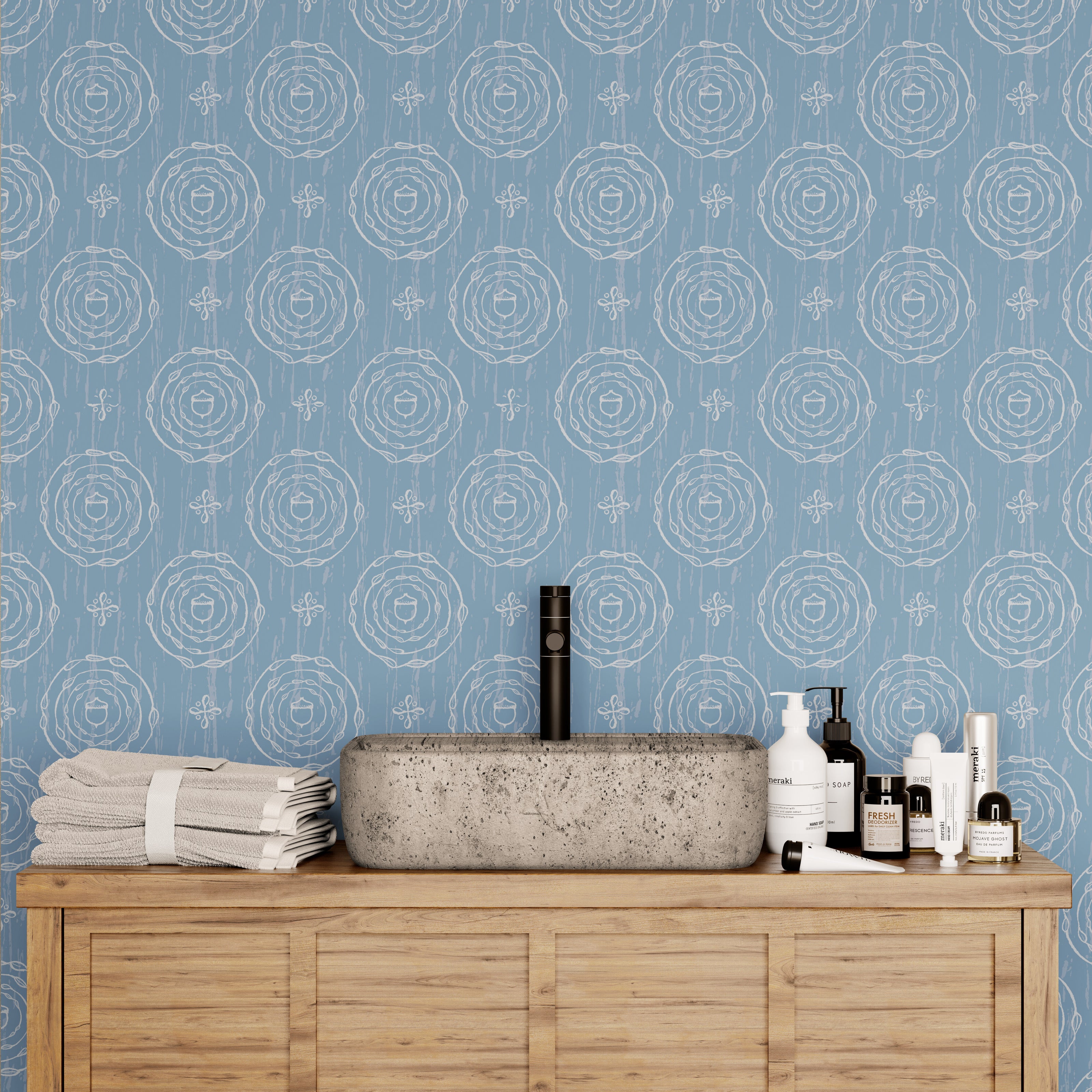 GDW0001 Ages And Stages Wallpaper Roll 19 inch Wide x 18 ft. Long in Denim Wash Blue Off White