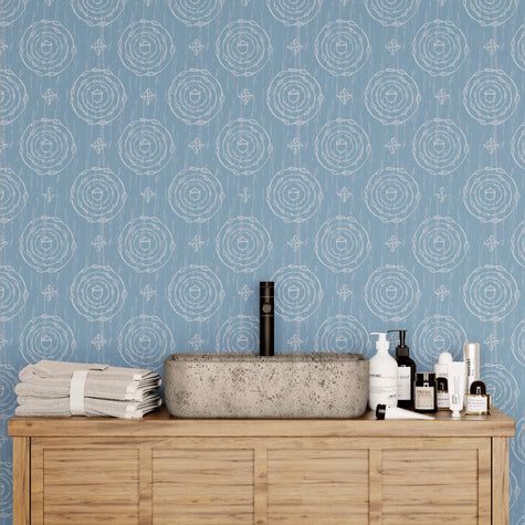 GDW0001 Ages And Stages Wallpaper Roll 19 inch Wide x 18 ft. Long in Denim Wash Blue Off White