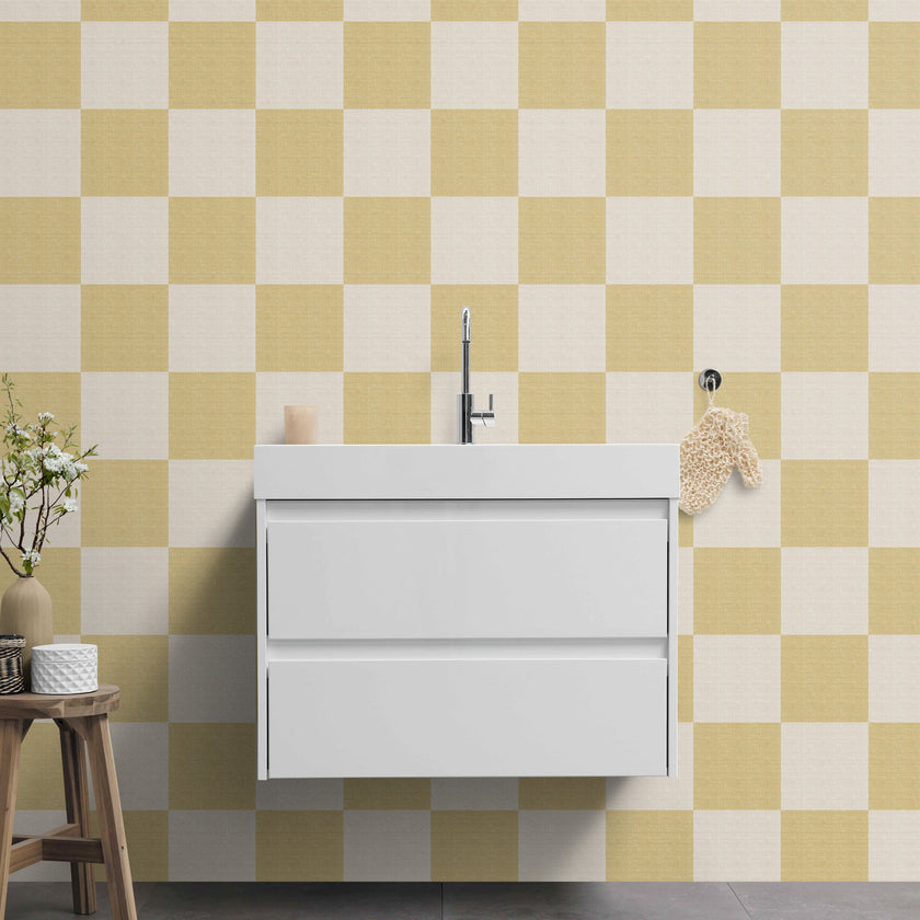 GW0201 Check Faux Grasscloth Plain weave Texture Wallpaper Roll 19 inch Wide x 18 ft. Long in White Tan