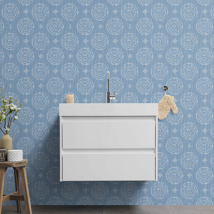 GDW0001 Ages And Stages Wallpaper Roll 19 inch Wide x 18 ft. Long in Denim Wash Blue Off White