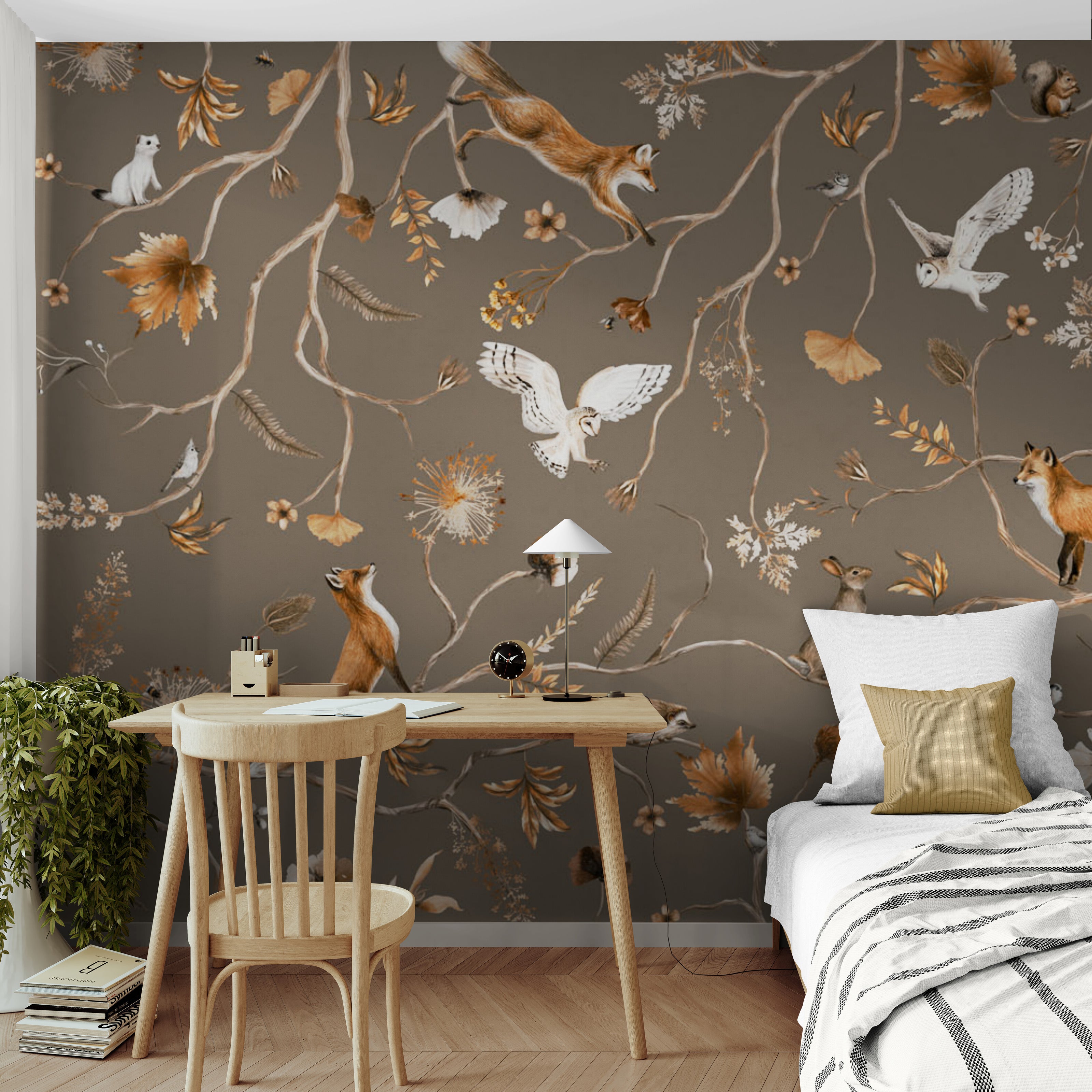GDSE3148 Playful Forest Wallpaper Premium Peel and Stick Material 26in Wide x 6ft, 9 ft, 12ft, Taupe