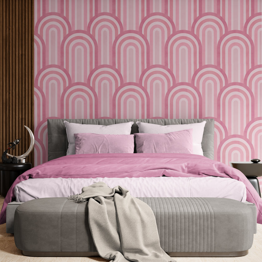 GP1034 Narrow Retro Arches Wallpaper Panels 26in Wide in Pink