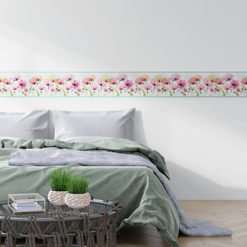 GB5080g8 Oshibana Botanicals Peel and Stick Wallpaper Border 8in or 10in Height x 15ft Long Red Multicolored
