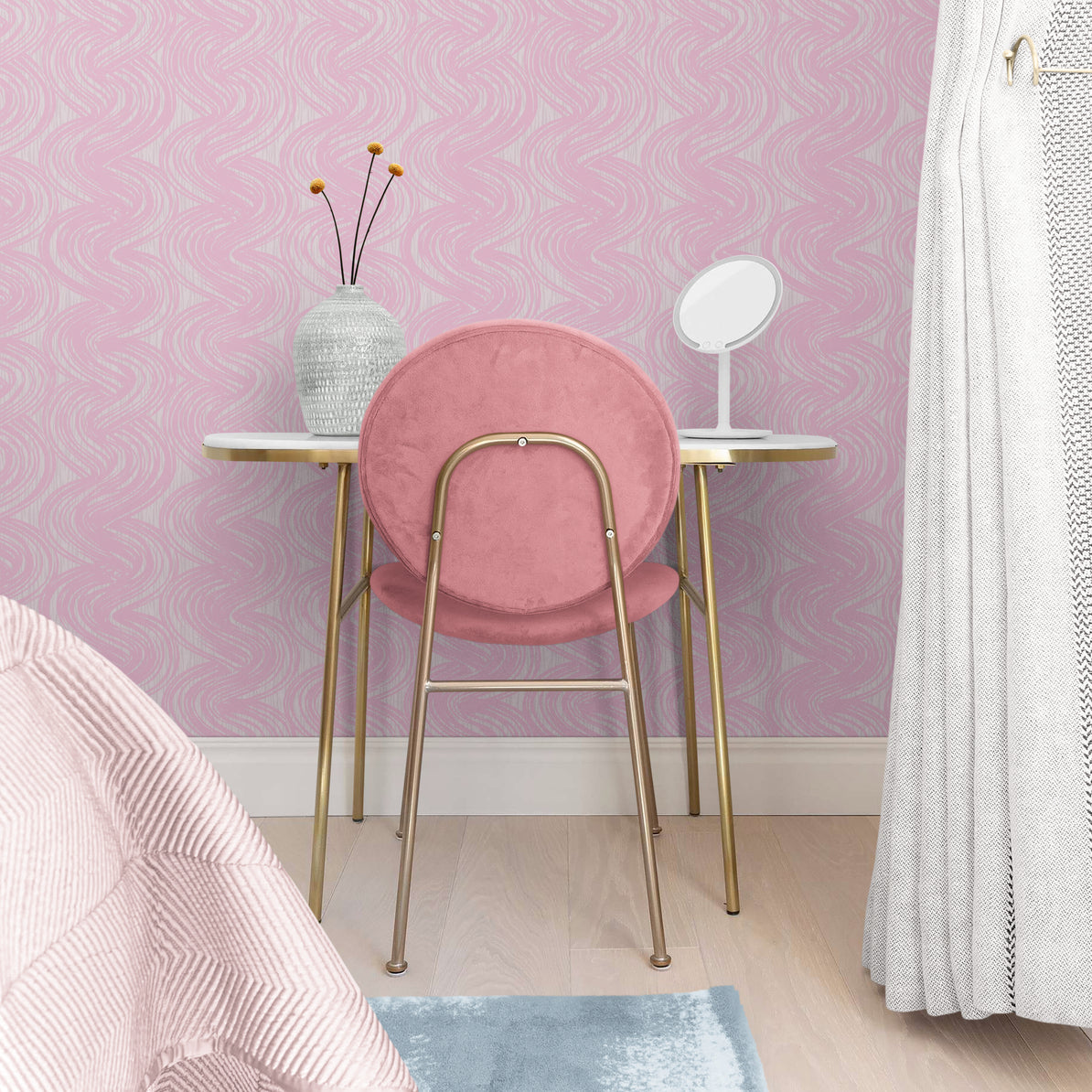 GW6003 Curvy Bristles Grace and Gardenia Strokes Pink Wallpaper Panel