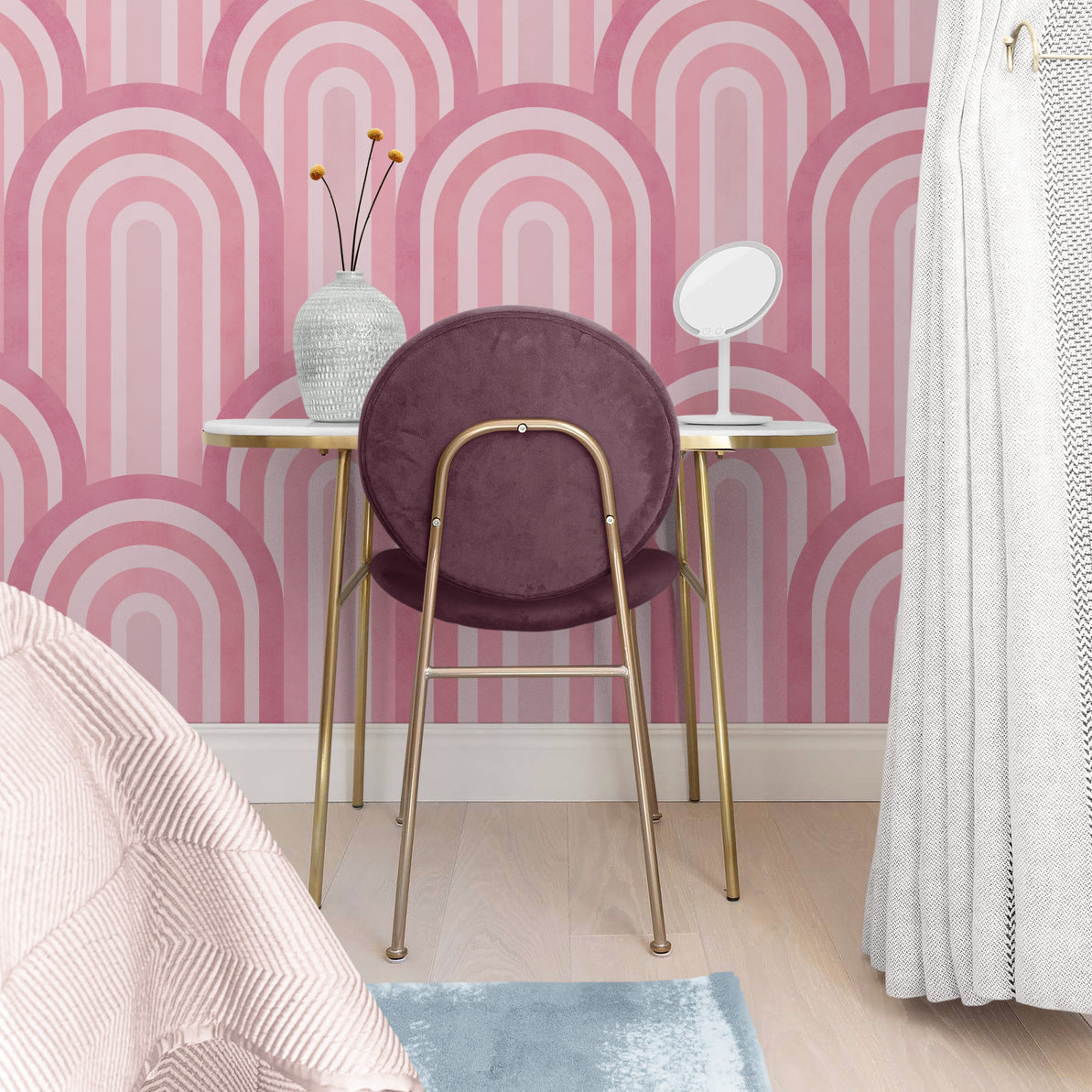 GP1034 Narrow Retro Arches Wallpaper Panels in Pink