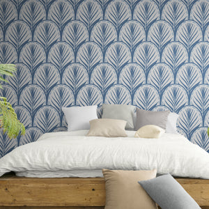 GDP5002 Fallen Feathers Premium Peel and Stick Wallpaper Panel 6 Ft High x 26 Wide in Muted Navy Soft Blue