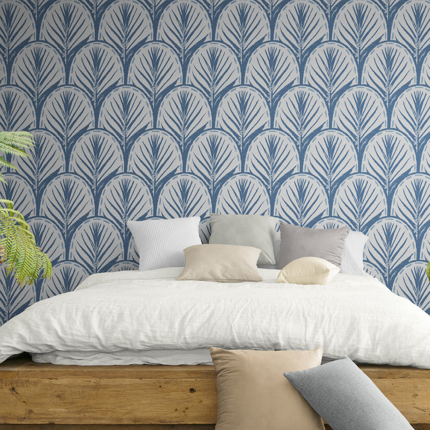GDP5002 Fallen Feathers Premium Peel and Stick Wallpaper Panel 6 Ft High x 26 Wide in Muted Navy Soft Blue