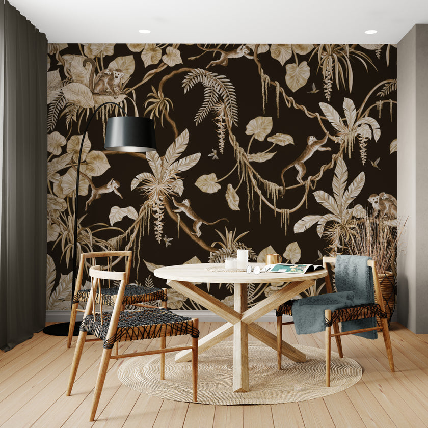 GDSE3162 Playful Monkey Wallpaper Premium Peel and Stick Material 26in Wide x 6ft, 9 ft, 12ft, White