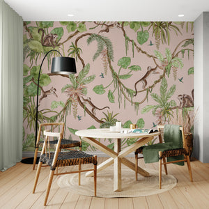 GDSE3162 Playful Monkey Wallpaper Premium Peel and Stick Material 26in Wide x 6ft, 9 ft, 12ft, White