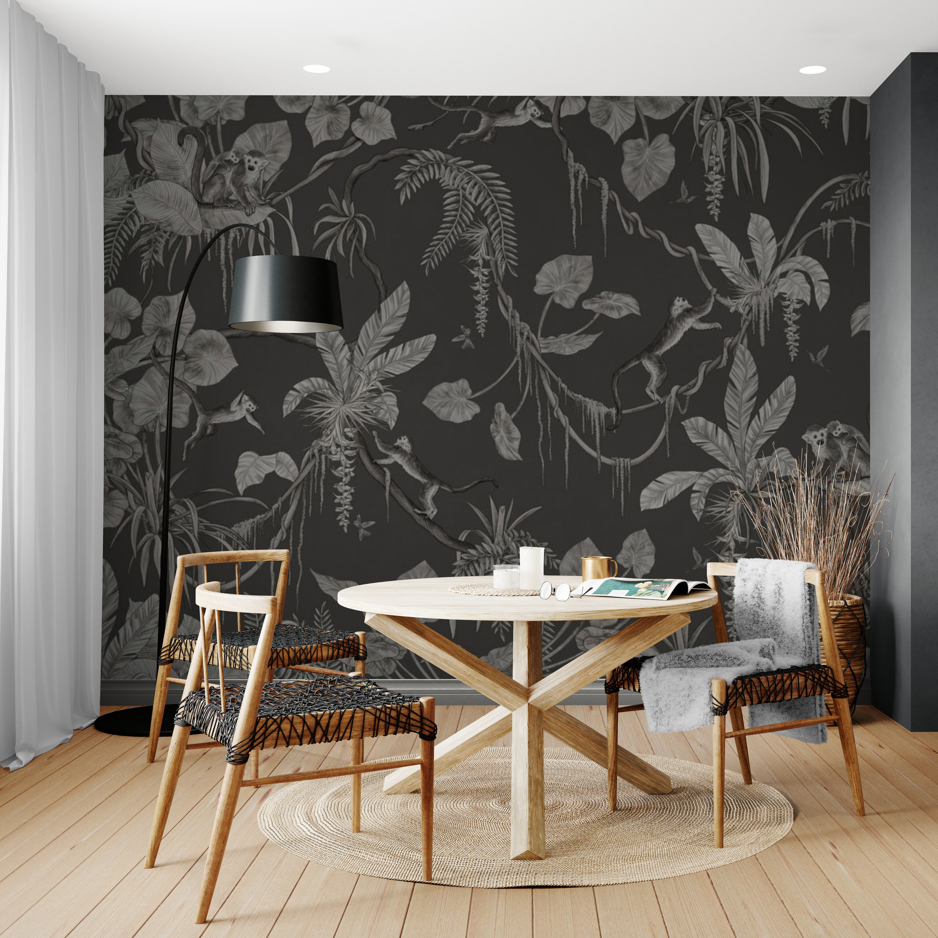 GDSE3156 Playful Monkey Wallpaper Premium Peel and Stick Material 26in Wide x 6ft, 9 ft, 12ft, Pink
