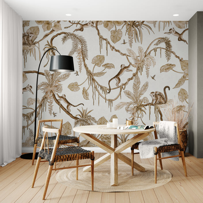 GDSE3162 Playful Monkey Wallpaper Premium Peel and Stick Material 26in Wide x 6ft, 9 ft, 12ft, White