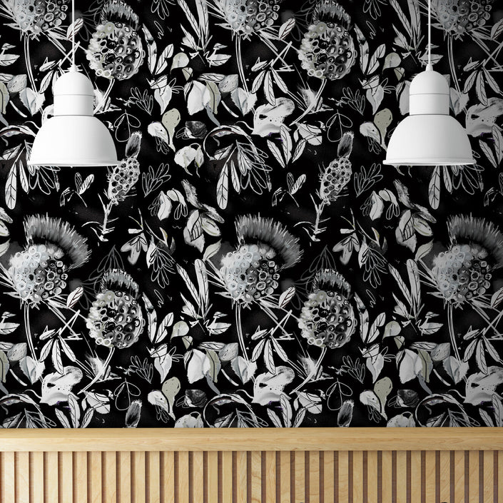GDSL5020 Thistle Premium Peel and Stick Wallpaper Panel 26 inch Wide in Black White