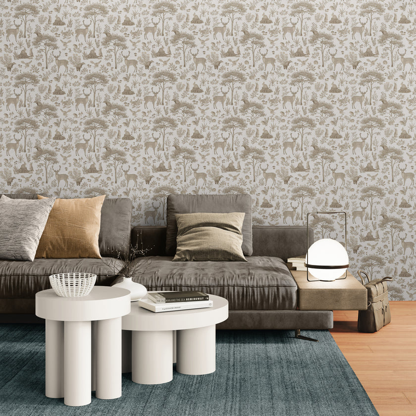 GDSE3270 Fantastic Forest Wallpaper Premium Peel and Stick Material 26in Wide x 9 ft. Vintage White Brown