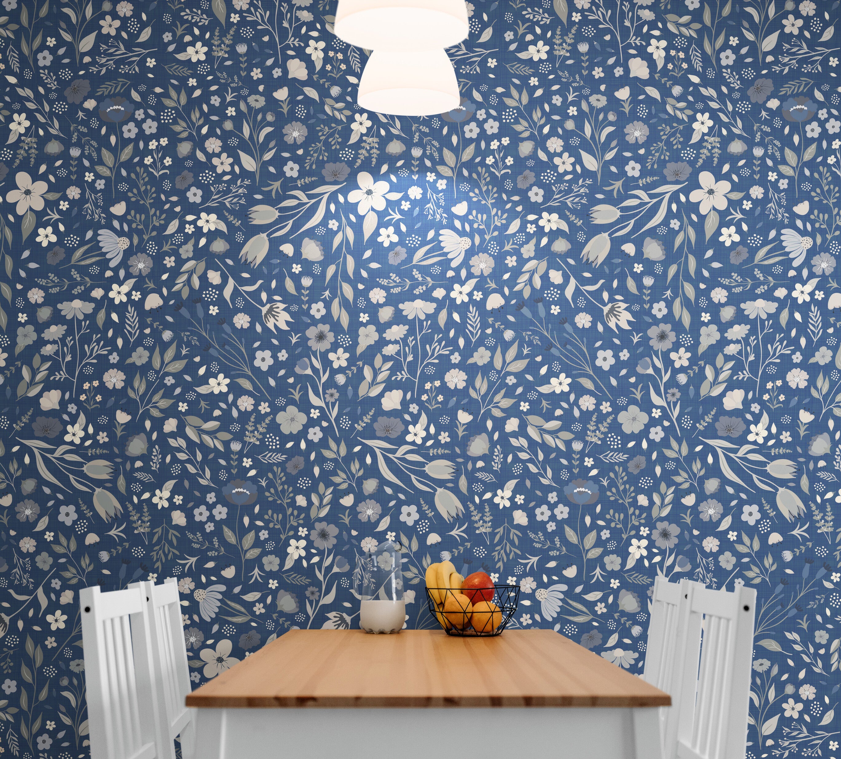 GP5011 Folk Florals Wallpaper Panels In Blue Gray