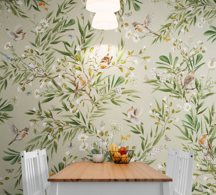 GDSE3172 Playful Robin Wallpaper Premium Peel and Stick Material 26in Wide x 6ft, 9 ft, 12ft, Black