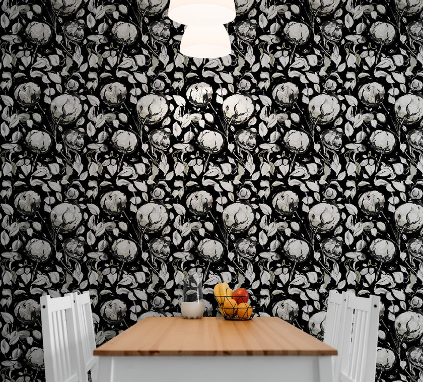 GDSL5010 Cotton Premium Peel and Stick Wallpaper Panel 26 inch Wide in Black White Gray Muted Green