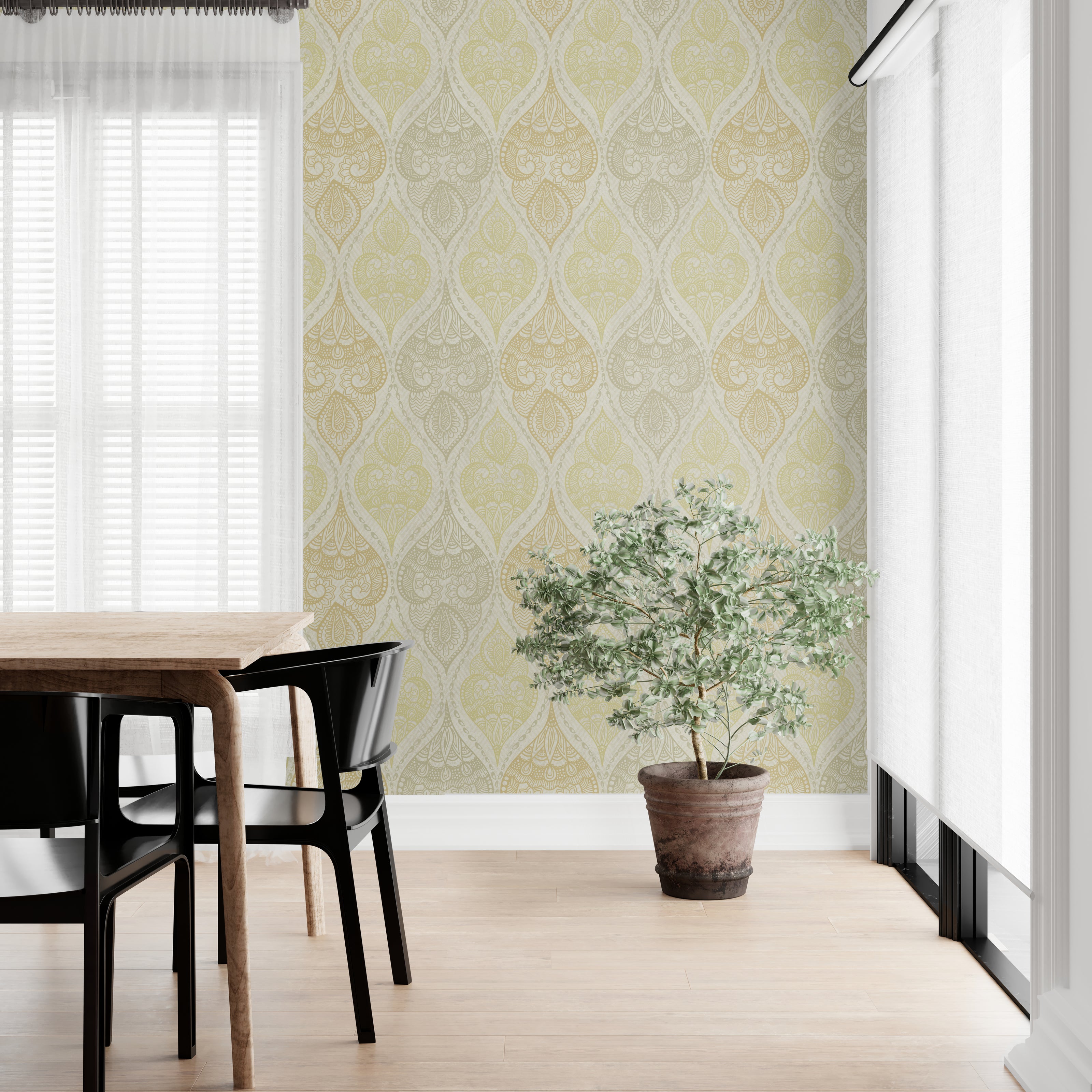 Vintage Stone Yellow Paisley Wallpaper Panel GW0173