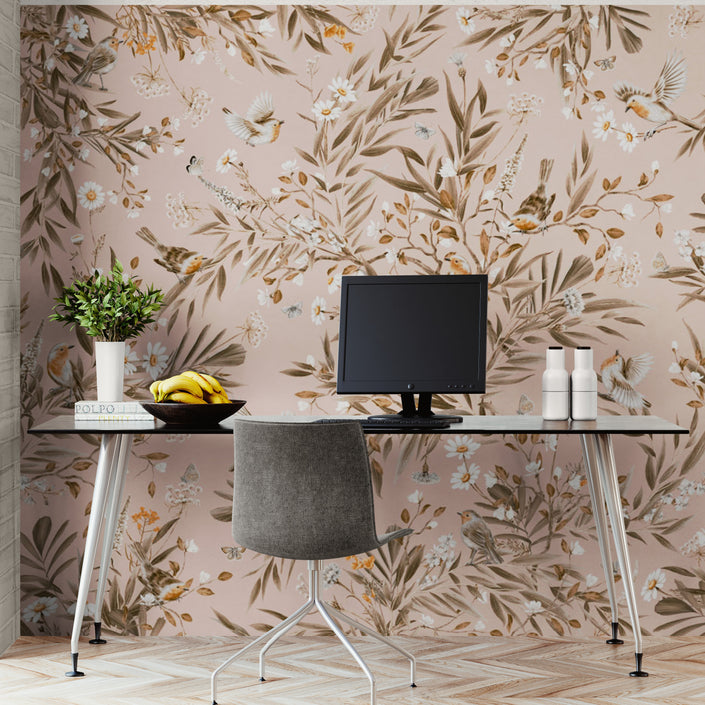 GDSE3180 Playful Robin Wallpaper Premium Peel and Stick Material 26in Wide x 6ft, 9 ft, 12ft, Vintage Green