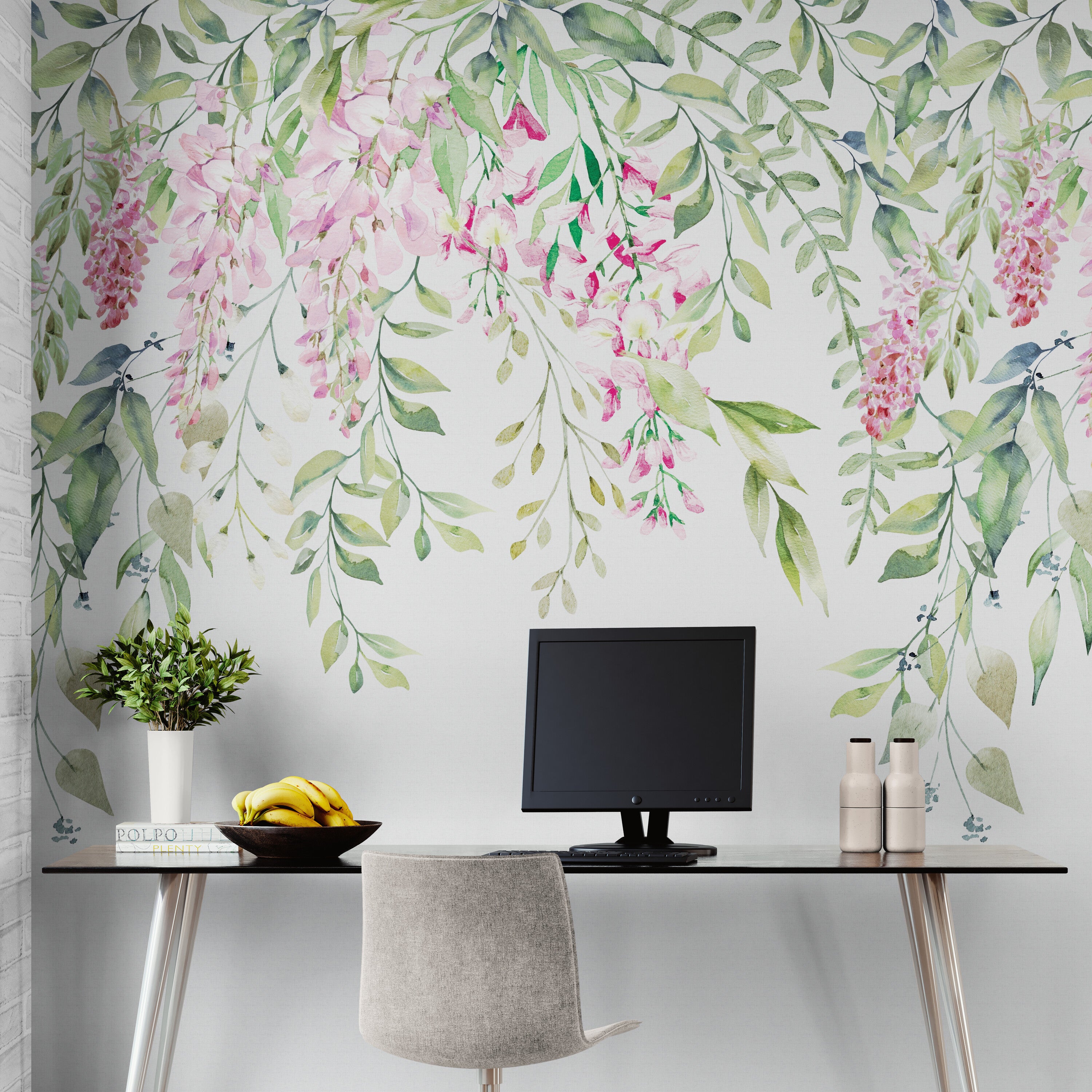 GE5120 Lush Wisteria Endless Mural (3) 26in wide panels x 108in Height Pink Green