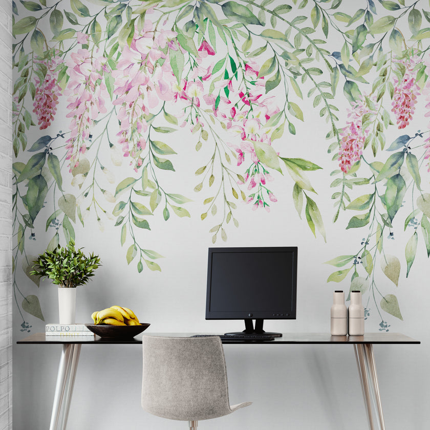 GE5120 Lush Wisteria Endless Mural (3) 26in wide panels x 108in Height Pink Green