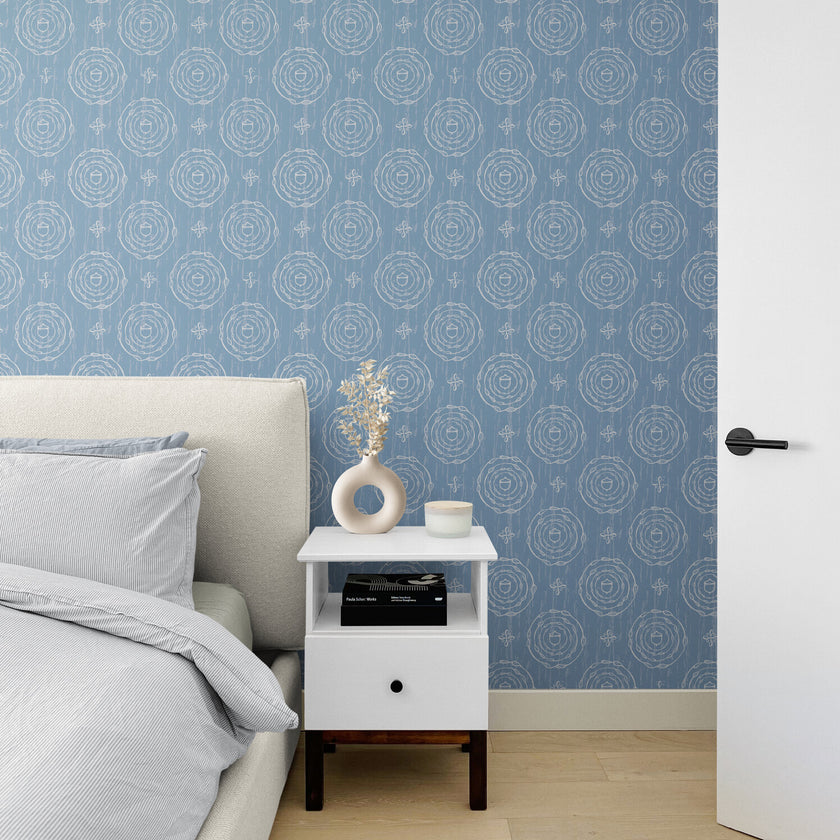 GDW0001 Ages And Stages Wallpaper Roll 19 inch Wide x 18 ft. Long in Denim Wash Blue Off White