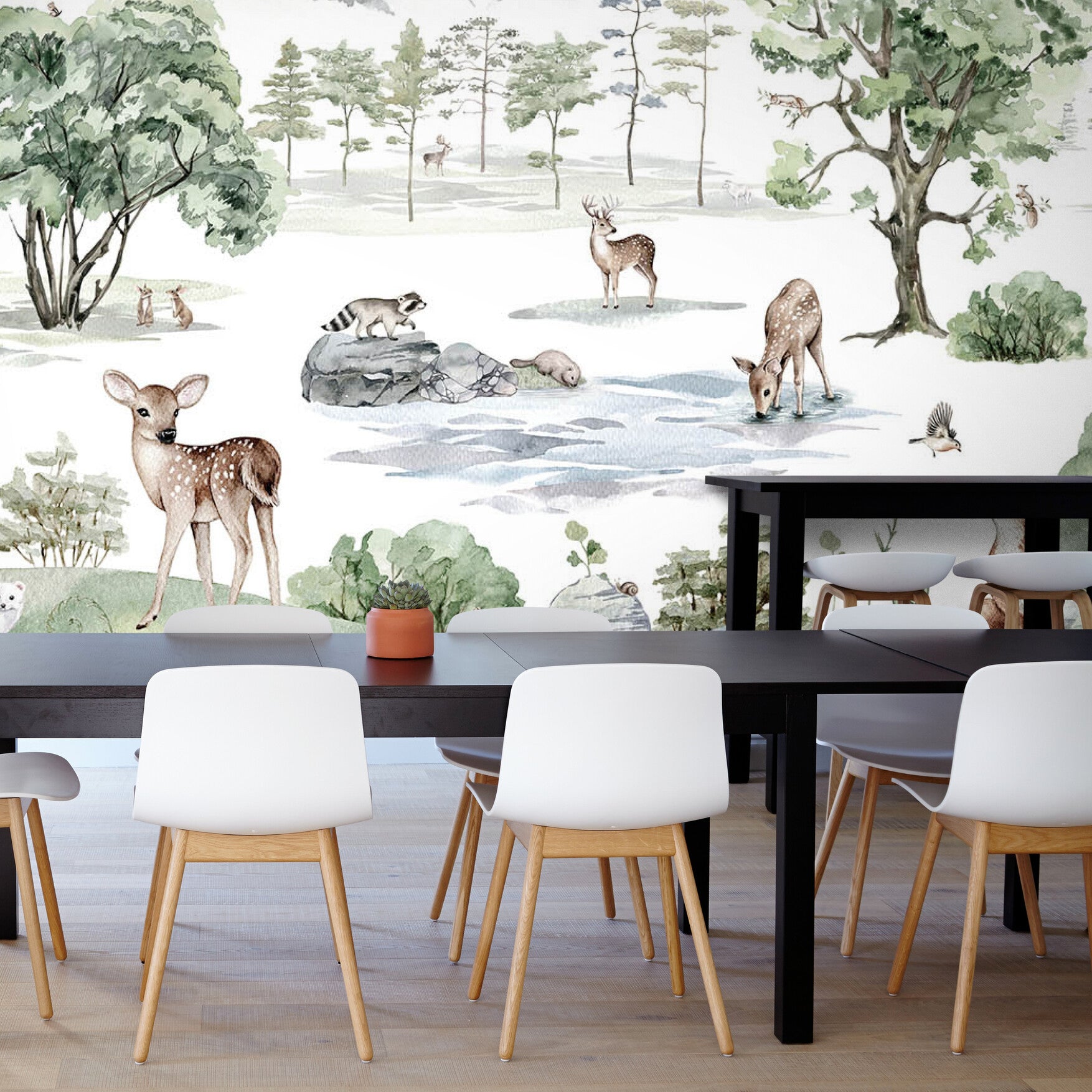 GDSE3041 Deer Forest Wallpaper Mural Premium Peel and Stick Material 26in Wide x 9 ft. Winter White
