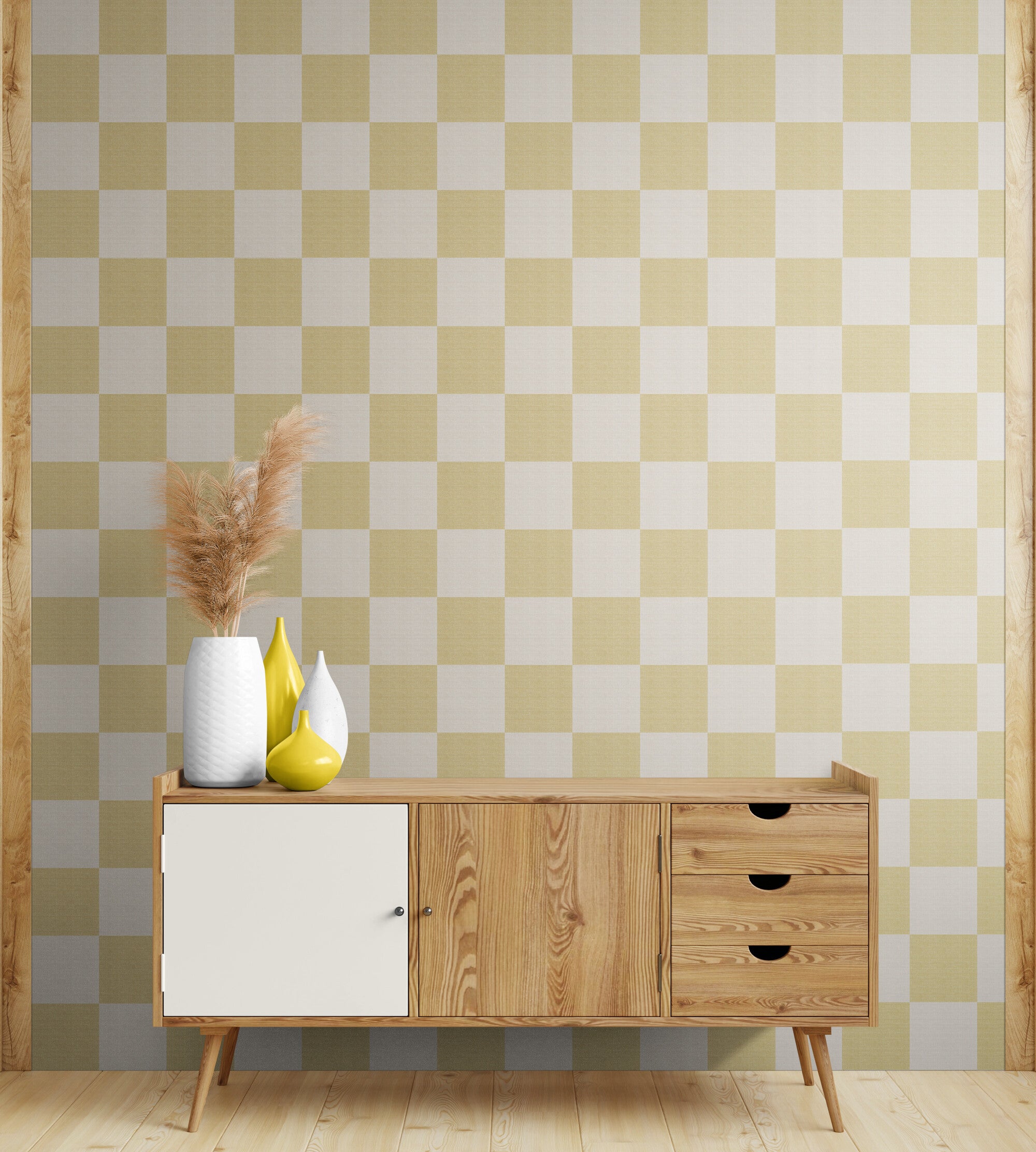 GW0201 Check Faux Grasscloth Plain weave Texture Wallpaper Roll 19 inch Wide x 18 ft. Long in White Tan