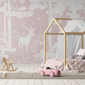 GDSE3089 Monochrome Forest Wallpaper Premium Peel and Stick Material 26in Wide x 9 ft. Pink