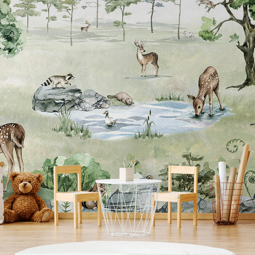 GDSE3041 Deer Forest Wallpaper Mural Premium Peel and Stick Material 26in Wide x 9 ft. Winter White