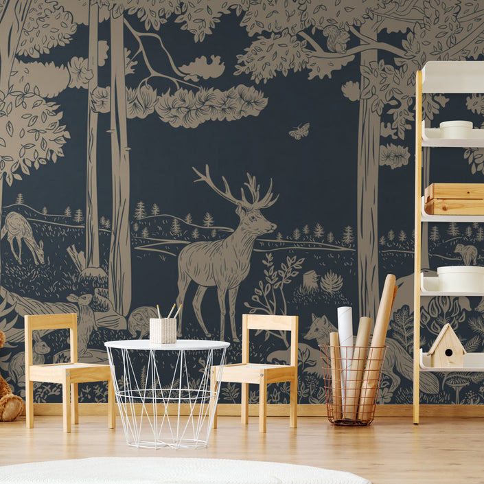 GDSE3080 Monochrome Forest Wallpaper Premium Peel and Stick Material 26in Wide x 9 ft. Vintage Blue