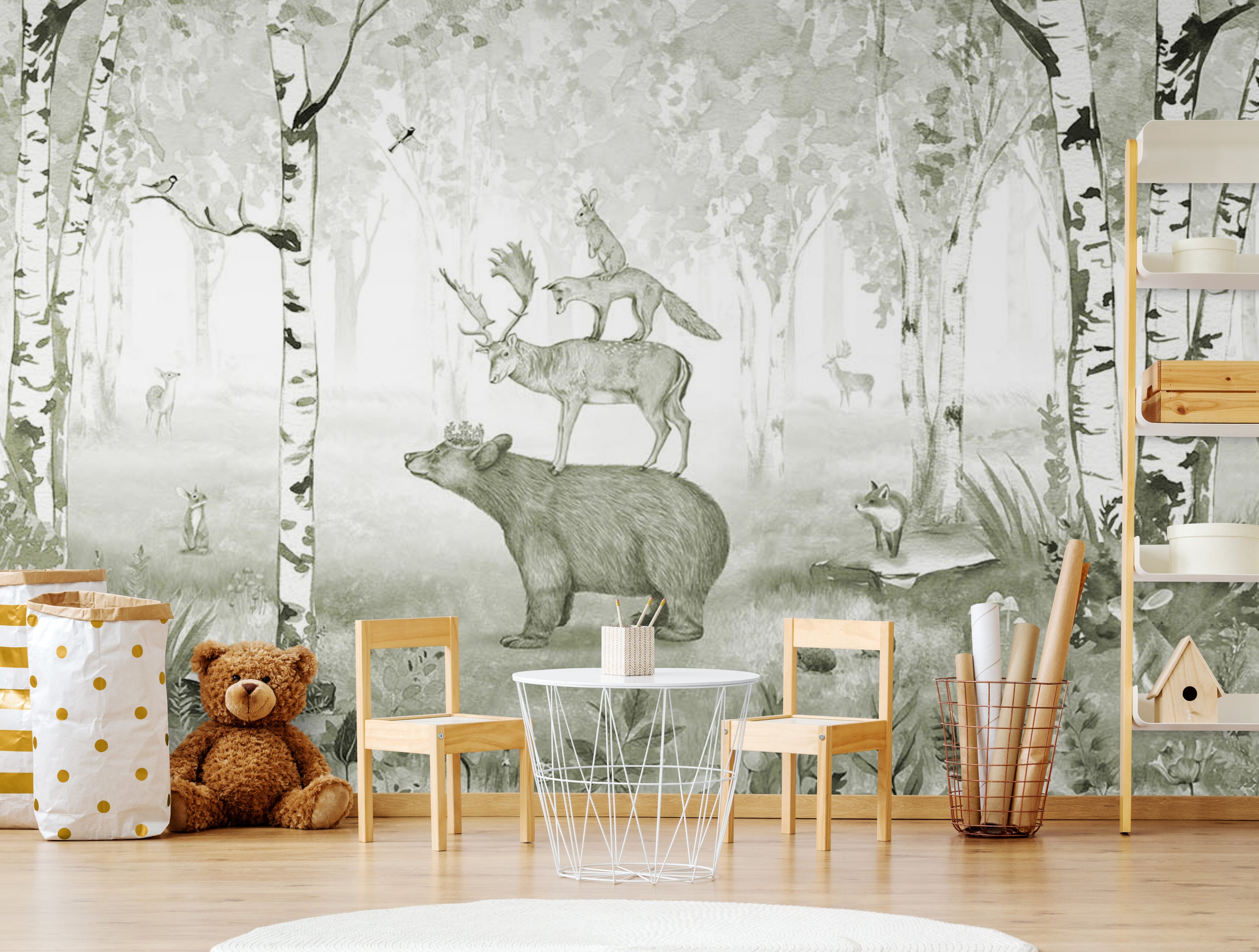 GDSE3022 Bear King Wallpaper Mural Premium Peel and Stick Material 26in Wide x 9 ft. Green