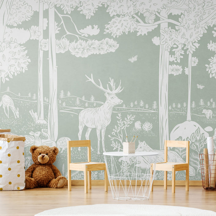 GDSE3086 Monochrome Forest Wallpaper Premium Peel and Stick Material 26in Wide x 9 ft. Light Green