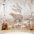 GDSE3020 Bear King Wallpaper Mural Premium Peel and Stick Material 26in Wide x 9 ft. Black White Gray