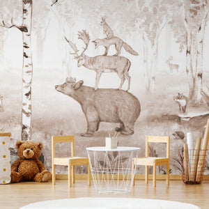 GDSE3020 Bear King Wallpaper Mural Premium Peel and Stick Material 26in Wide x 9 ft. Black White Gray