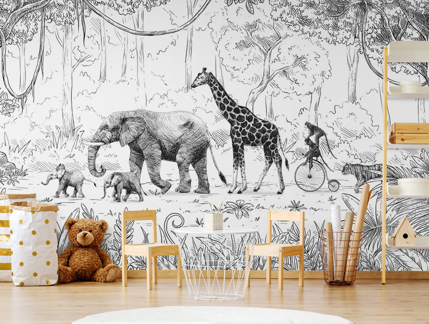GDSE3010 Animal Parade Wallpaper Mural Premium Peel and Stick Material 26in Wide x 9 ft. Brown