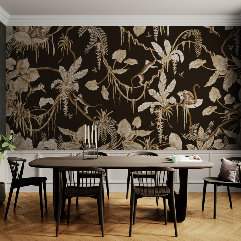 GDSE3158 Playful Monkey Wallpaper Premium Peel and Stick Material 26in Wide x 6ft, 9 ft, 12ft, Vintage Black