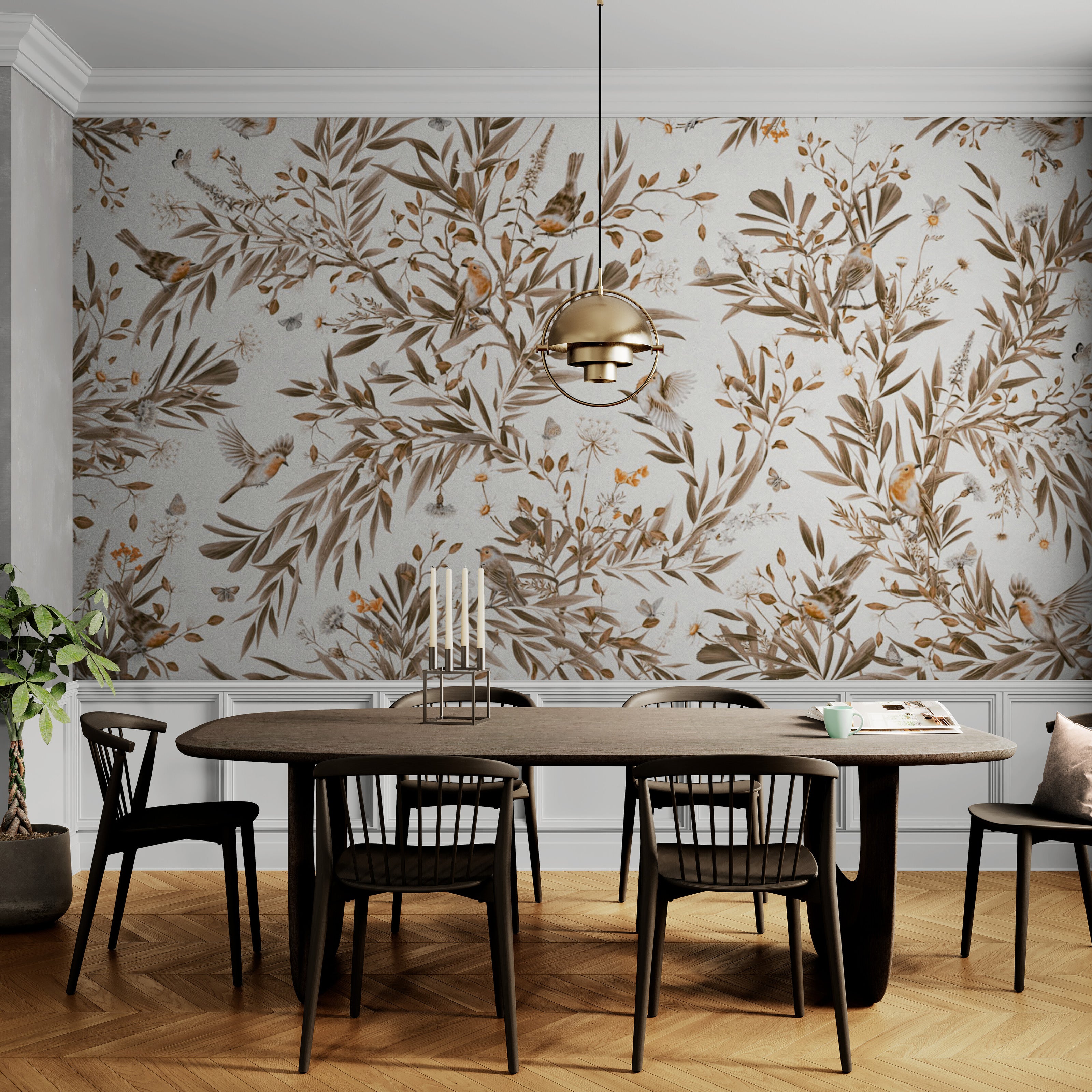 GDSE3190 Playful Robin Wallpaper Premium Peel and Stick Material 26in Wide x 6ft, 9 ft, 12ft, White