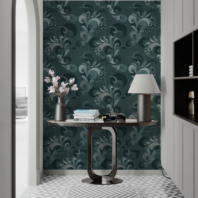 GDM0022 Marina Makaron Designs Paisley in Teal Wallpaper Panel 26 inch Wide x 6ft, 9ft, and 12ft Long