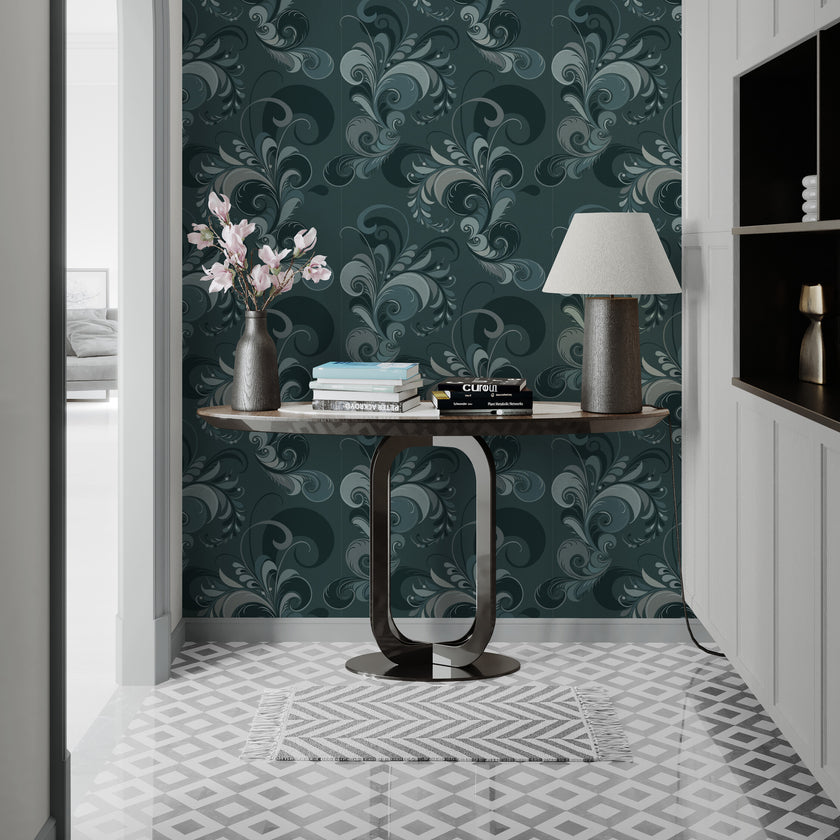 GDM0023 Marina Makaron Designs Paisley in Beige Gray Soft Pink Wallpaper Panel 26 inch Wide x 6ft, 9ft, and 12ft Long