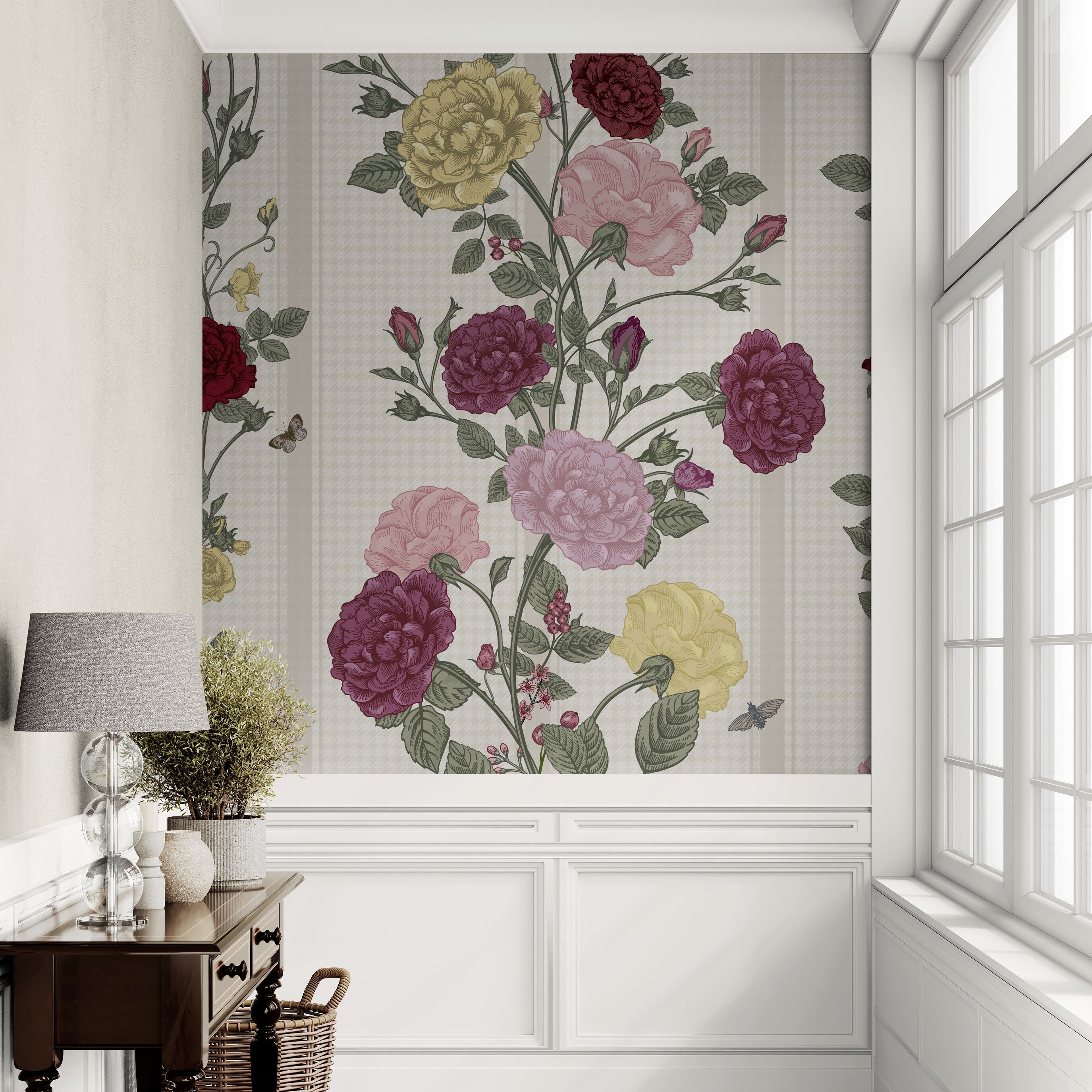 GE5082 Rose Bush Stripe Endless Murals Beige